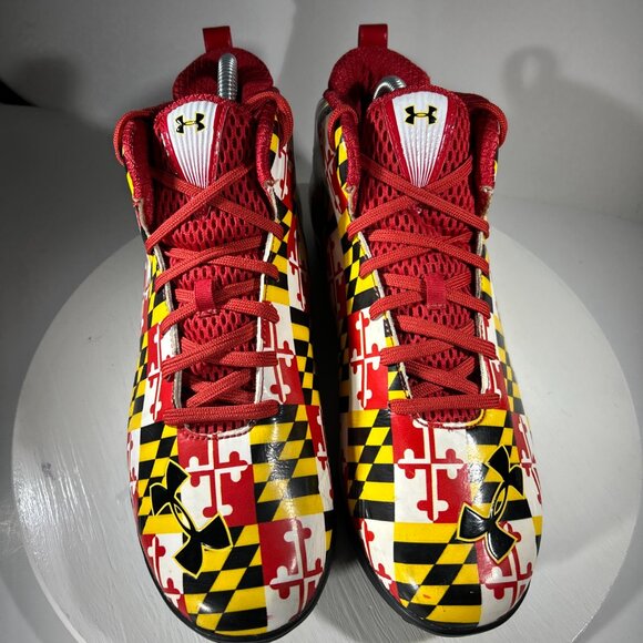 RARE Under Armour Mens Size 10.5 Shoes Maryland Flag Sneakers Mid Top Terrapins - Picture 3 of 13